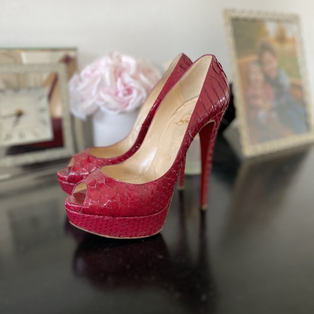 Authentic Christian Louboutin Lady Peep Python Red